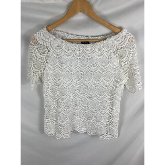 Talbots Scalloped Lace Off Shoulder Blouse White Size SP - Picture 4 of 6